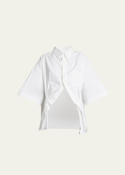 Shop Maison Margiela Twisted Button Down Cotton Shirt In White