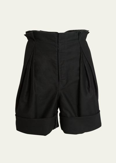 Shop Maison Margiela Pleated Cuff Shorts In Black