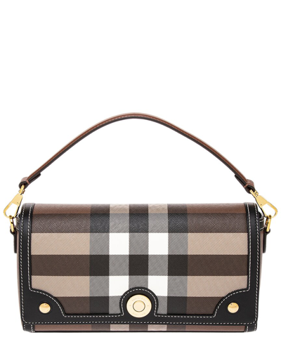 Burberry Top Handle Note E-canvas & Leather Shoulder Bag In Brown