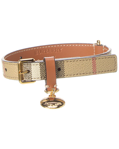 Shop Burberry Small Vintage Check E-canvas & Leather Dog Collar In Beige