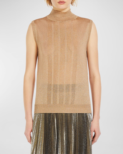 Shop Weekend Max Mara Rodesia Sleeveless Mock-neck Shimmer Sweater In Gold