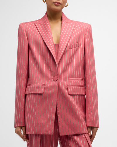 Shop Alex Perry Crystal Pinstripe Single-breasted Oversized Blazer In Garnet Rose