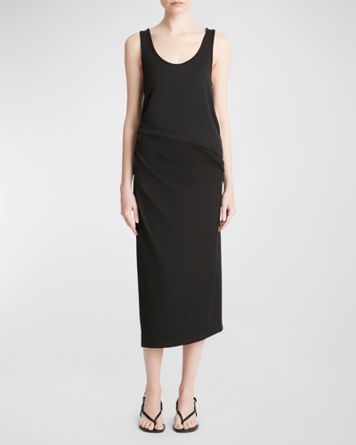 Shop Vince Side-drape Jersey Midi Skirt In Black