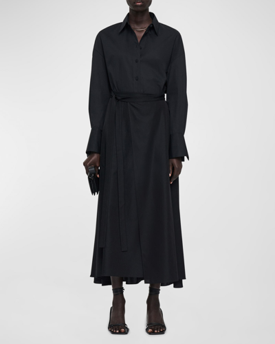 Shop Joseph Alix A-line Cotton Sateen Midi Wrap Skirt In Black