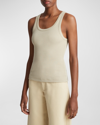 Shop Vince Scoop-neck Ribbed Tank Top In Sepia