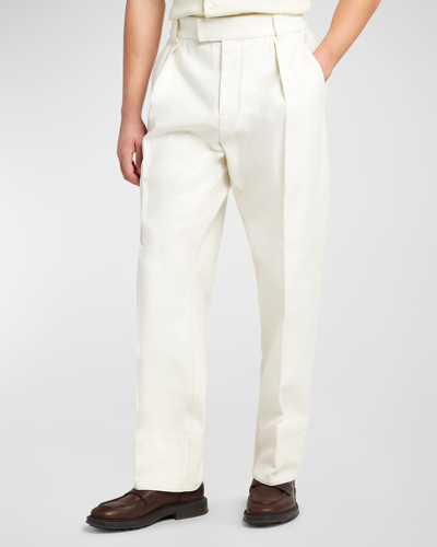 Shop Loro Piana Men's Reinga Organic Cotton Pleated Trousers In White