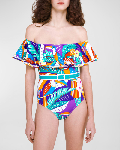 Shop Paolita Tropicana Bianca Belted One-piece Swimsuit