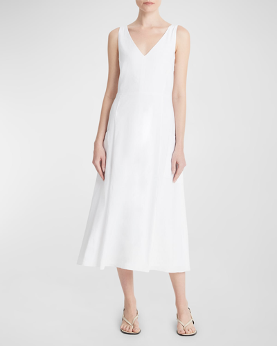 Shop Vince Relaxed Pocketed Sleeveless V-neck Midi Dress In Optic White