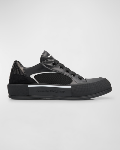 Shop Alexander Mcqueen Men's Skate Deck Plimsoll Sneakers In Blackwhite