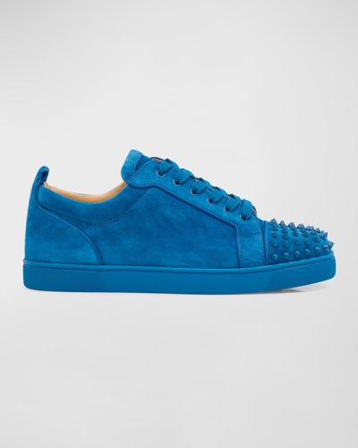 Shop Christian Louboutin Men's Louis Junior Suede Spiked Low-top Sneakers In Ludwig/ludwig Mat