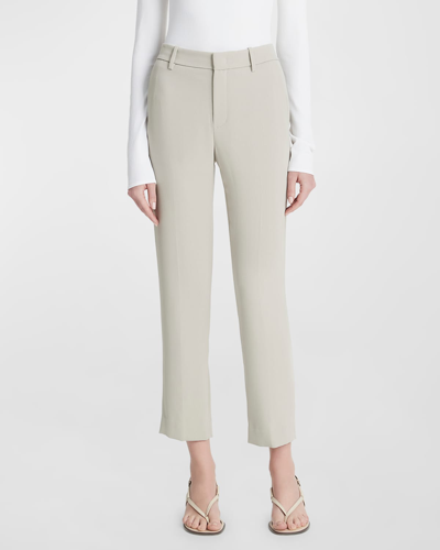 Shop Vince Crepe Tailored Straight-leg Pants In Sepia