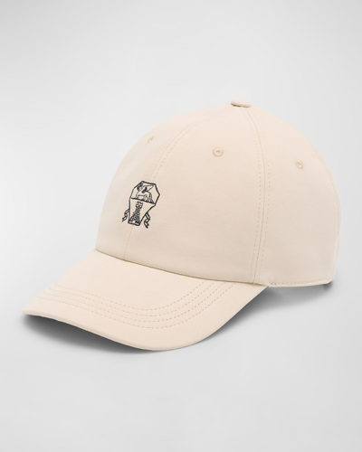 Shop Brunello Cucinelli Men's Crest Logo Denim Baseball Hat In White