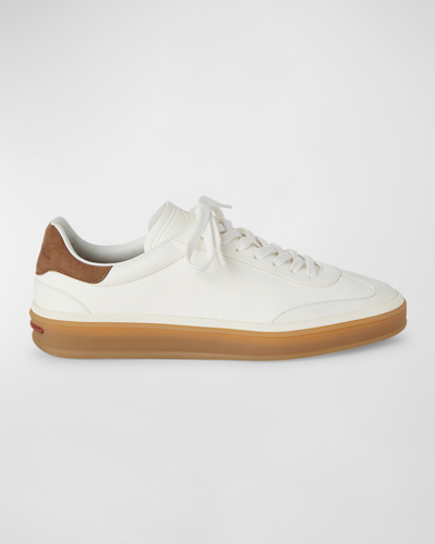 Shop Loro Piana Mixed Leather Low-top Tennis Sneakers In White