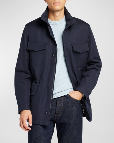 Shop Loro Piana Men's New Traveller Cotton-linen Rain Jacket In Ripe Blueberry