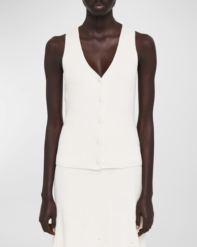 Shop Joseph Sleeveless Ribbed Button-down Vest In Ivory