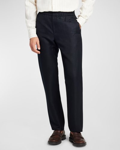 Shop Loro Piana Men's Gadd Linen-silk Leisure Pants In Blue Navy