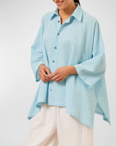 Shop Eskandar Dps Short-sleeve Shirt With Collar (mid Plus Length) In Turquoise