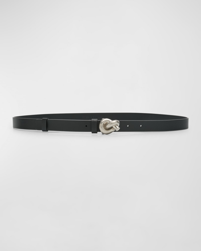 Shop Bottega Veneta Brass Knot Skinny Leather Belt In Black Silver