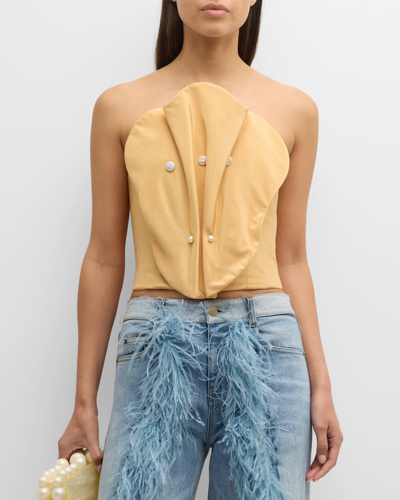 Shop Hellessy Luis Beaded Scalloped Strapless Bustier Top In Dijon
