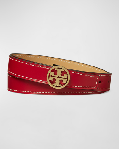 Shop Tory Burch Miller Reversible Smooth Leather Belt In Tory Red Ginger S