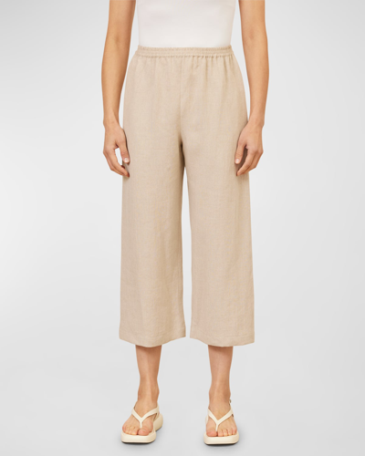Shop Eskandar Cropped Linen Trousers In Natural