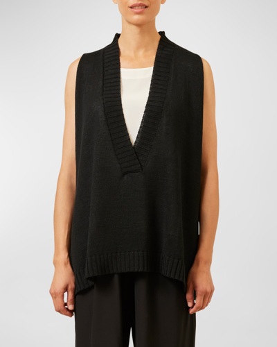 Shop Eskandar Sleeveless A-line V-neck Vest (mid Plus Length) In Black