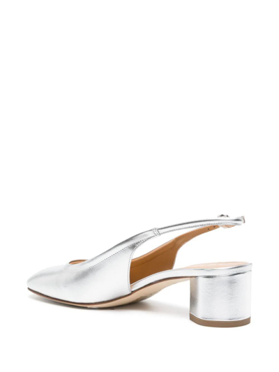 Shop Aeyde Romy Laminated Nappa Leather Silver Slingback In Metallic