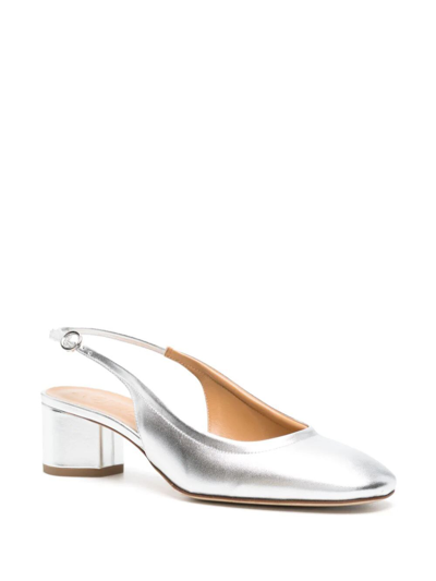 Shop Aeyde Romy Laminated Nappa Leather Silver Slingback In Metallic