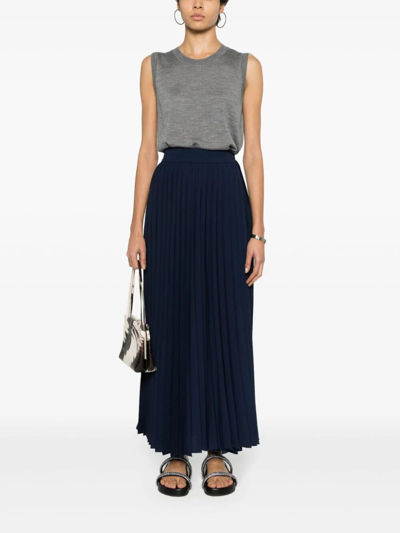 Shop P.a.r.o.s.h Long Pleated Skirt In Blue