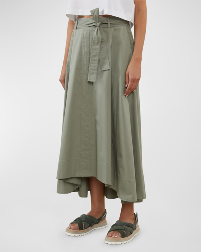 Shop Peserico High-low Belted A-line Midi Skirt In Lagoon Green