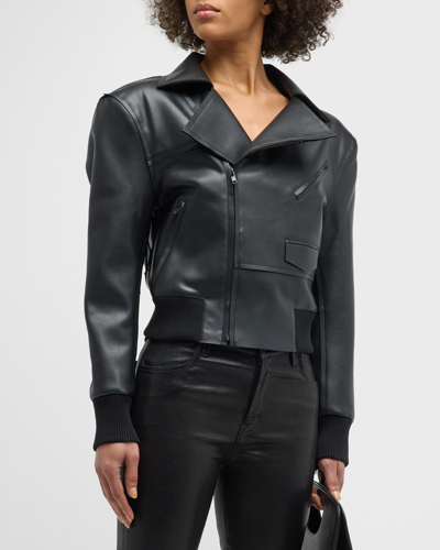 Shop Norma Kamali Mini Vegan Leather Moto Jacket In Black