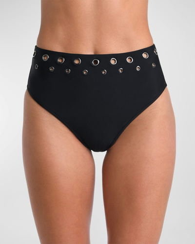 Shop L'agence Swim Vanessa Grommet High-waist Bikini Bottoms In Black