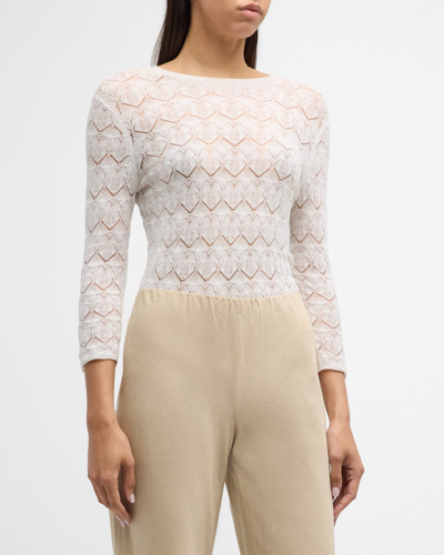 Shop Vince Fine Lace 3/4-sleeve Crewneck Top In Optic White