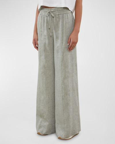 Shop Peserico Mid-rise Wide-leg Linen Pants In Lagoon Green