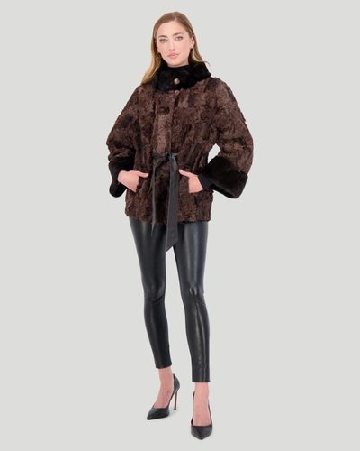 Shop Gorski Lamb Jacket With Mink Collar In Brown