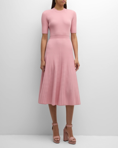 Shop Elie Tahari The Kaya Ribbed A-line Midi Sweater Dress In Tailor Pink
