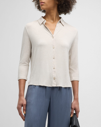 Shop Majestic Soft Touch Semi-relaxed Button-front Shirt In Ecru Chine