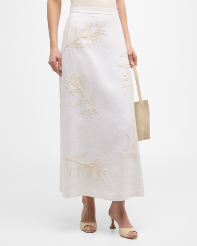 Shop Lafayette 148 Embroidered A-line Maxi Skirt In White