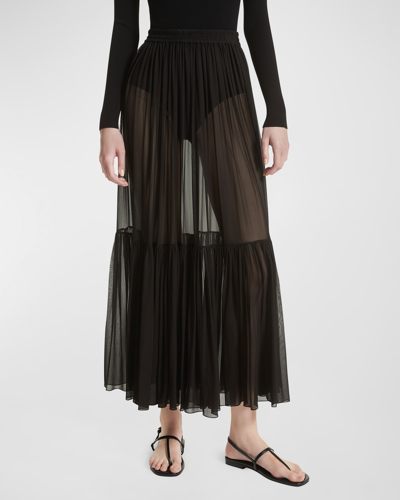 Shop Michael Kors Tiered Ruffle Silk Chiffon Pull-on Maxi Skirt In Black