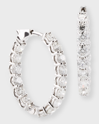 Shop Neiman Marcus Diamonds 18k White Gold Oval Hoop Earrings, 6.15tcw