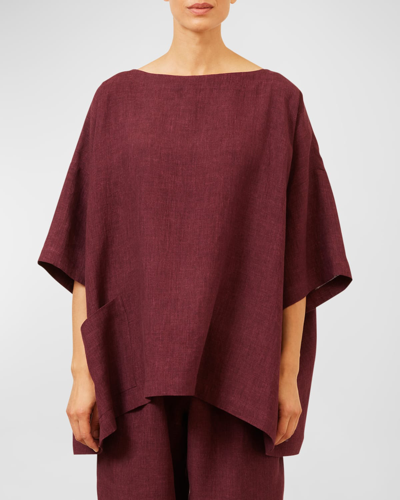 Shop Eskandar Angle-to-front 3/4-sleeve Scoop-neck Tunic (long Length) In Cochineal
