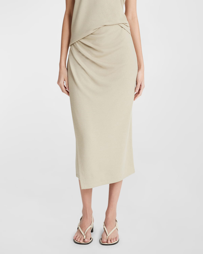 Shop Vince Side-drape Jersey Midi Skirt In Sepia