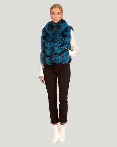 Shop Gorski Reversible Silver Fox Fur And Down Vest In Blue