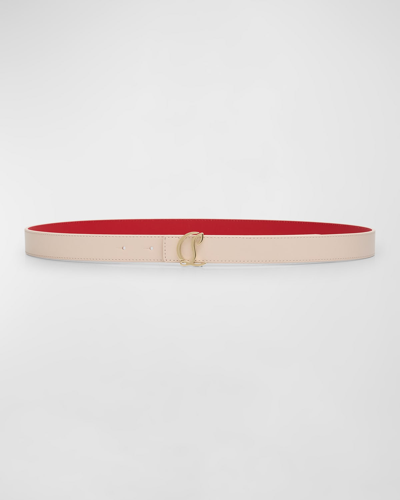 Shop Christian Louboutin Cl Logo Leather Belt In Leche/gold