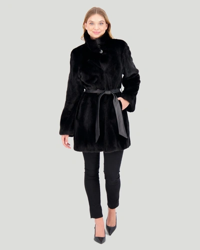 Shop Gorski Mink Jacket With Stand Up Collar And Leather Belt In Black