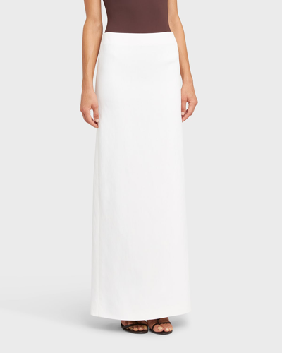 Shop Ferragamo Bonded Linen Toile Maxi Skirt In White/masc