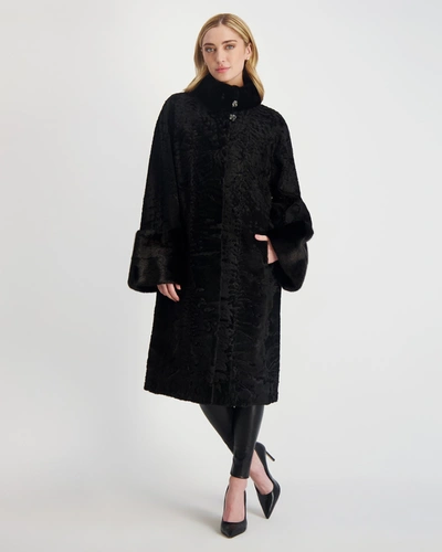 Shop Gorski Lamb Short Coat With Mink Trim In Black