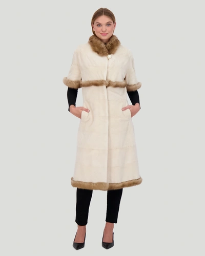 Shop Gorski Mink Short Coat With Sable Trim, Short Sleeves In Beige