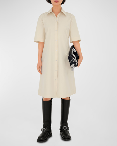 Shop Burberry Collared Snap-front Short-sleeve Shirtdress In Calico