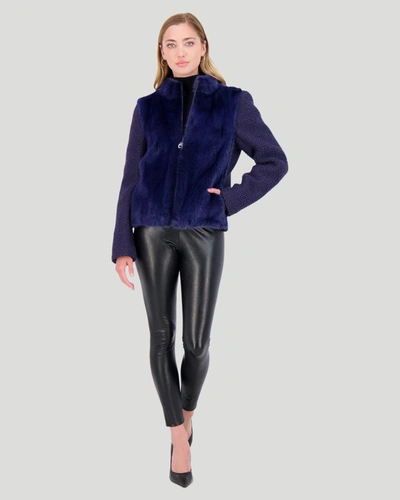 Shop Gorski Knit Wool Jacket With Mink Front In Blue